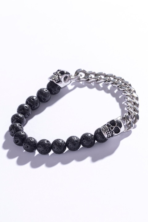 Marc Malone, Láncos karkötő lávakövekkel, Fekete, Ezüstszín