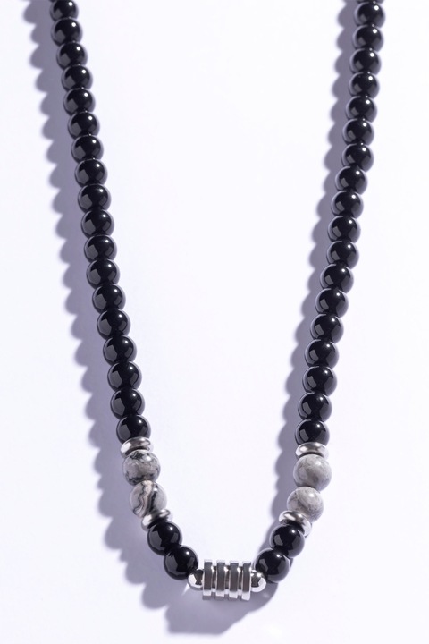 Marc Malone, Jáspisköves nyaklánc, Fekete, Szürke, Ezüstszín