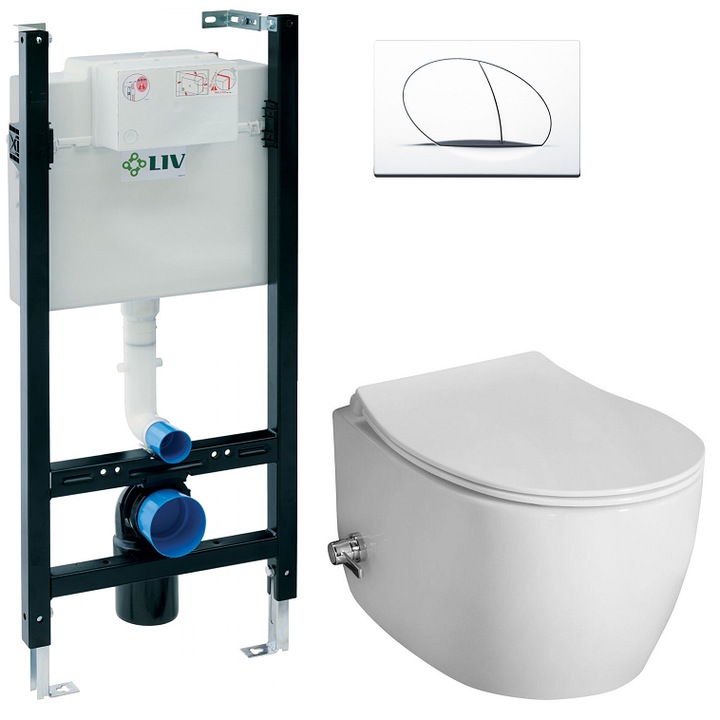 Set 2 in 1 Toaleta cu bideu Isvea Sentimenti Neo VORTEX, LIV, capacitate 9 L, capac soft and slim, clapeta crom lucios