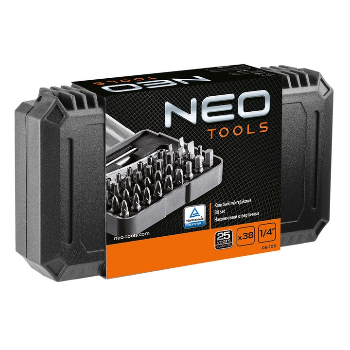 Комплект отвертки и 38 бита, Neo Tools, стомана, 25-60 мм, черен