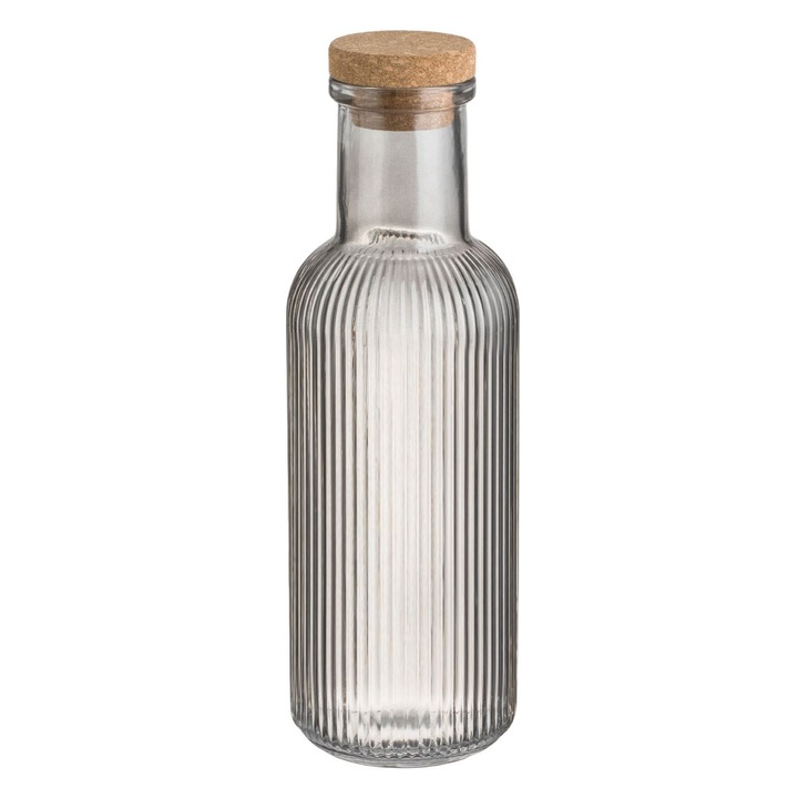 Прозрачна бутилка, опушена, с райета и коркова капачка, за вода 1л