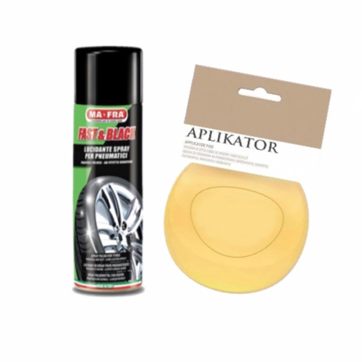 Solutie intretinere anvelope luciu intens MA-FRA Fast & Black, 500 ml cu Burete Profesional aplicator