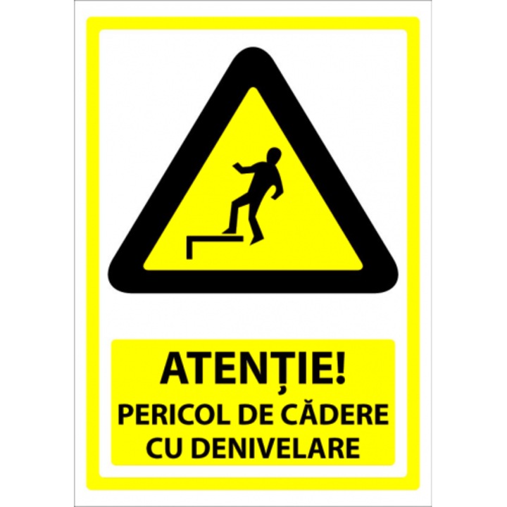 Indicator Semn atentie pericol de cadere cu denivelare, Sticker autocolant, Cri-Flo, Dimensiune A4 21x30 cm