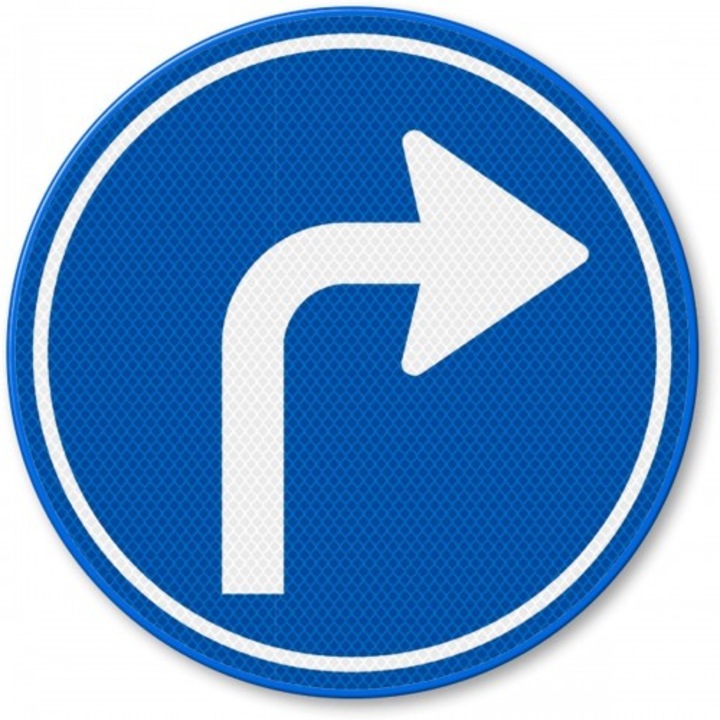 Indicator Semn de obligatoriu sensul de circulatie dreapta, Sticker autocolant, Cri-Flo, Dimensiune A5 21x15 cm