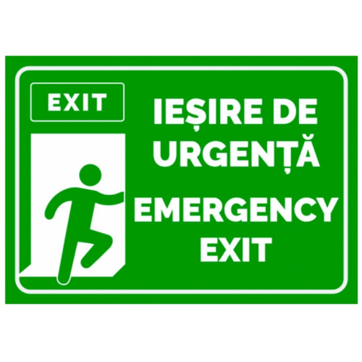 Indicator Semn pentru iesire de urgenta emergency exit, Sticker autocolant, Cri-Flo, Dimensiune A3 42x30 cm
