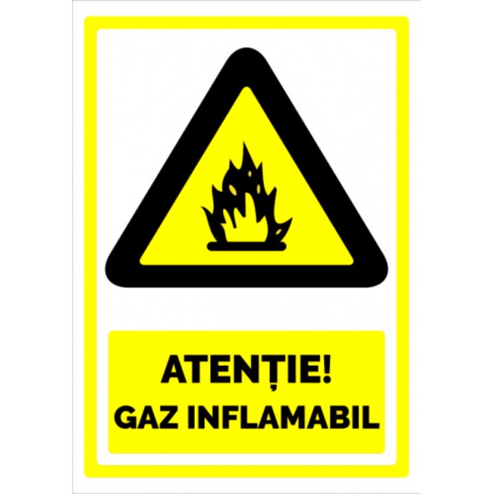 Indicator Semn pentru atentie gaz inflamabil, Sticker autocolant, Cri-Flo, Dimensiune A4 21x30 cm