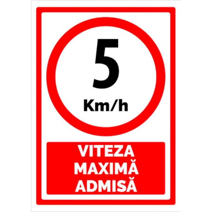Indicator Semn pentru 10 km viteza maxima admisa, Sticker autocolant, Cri-Flo, Dimensiune A5 21x15 cm