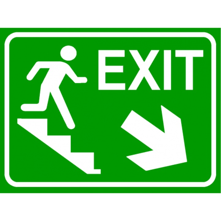 Indicator Semn pentru exit pentru scari spre dreapta jos, Sticker autocolant, Cri-Flo, Dimensiune A3 42x30 cm