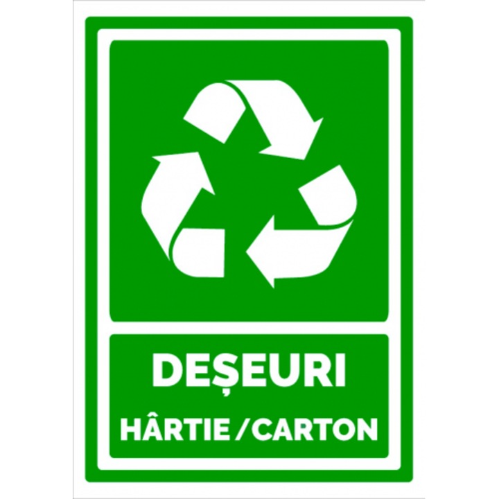 Indicator Semn pentru deseuri hartie si carton, Sticker autocolant, Cri-Flo, Dimensiune A5 21x15 cm