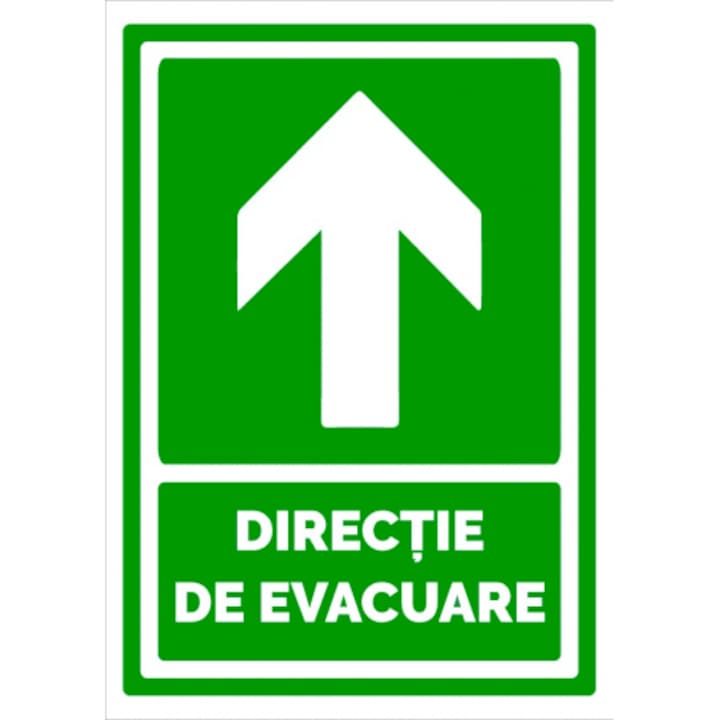 Indicator Semn pentru directie cu sageata de evacuare in sus, Sticker autocolant, Cri-Flo, Dimensiune A3 42x30 cm