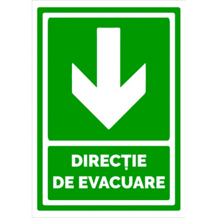 Indicator Semn pentru directie cu sageata de evacuare in jos, Sticker autocolant, Cri-Flo, Dimensiune A3 42x30 cm
