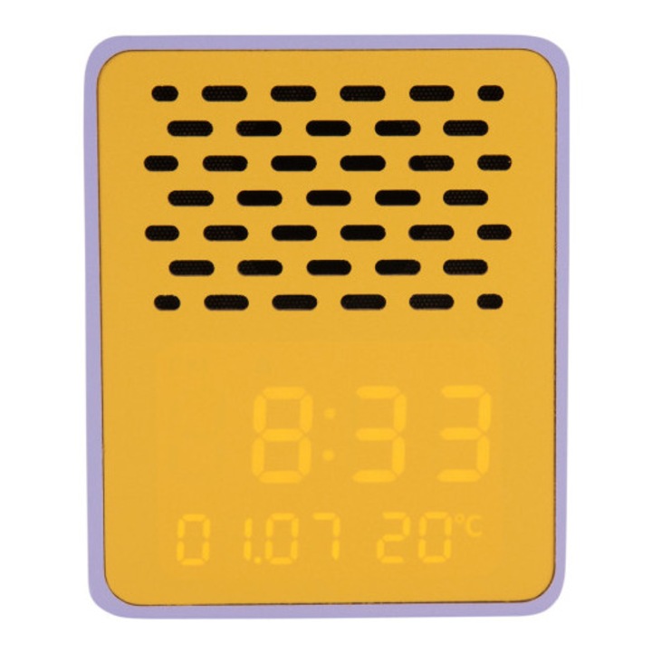 Ceas decorativ LED cu difuzor FUNKY VIBES, fiolet, 9,5x6,5x11,5cm, set cu baterie reincarcabila