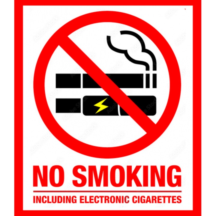 Indicator Sign no smoking including electronic cigarettes, Sticker autocolant, Cri-Flo, Dimensiune A5 21x15 cm