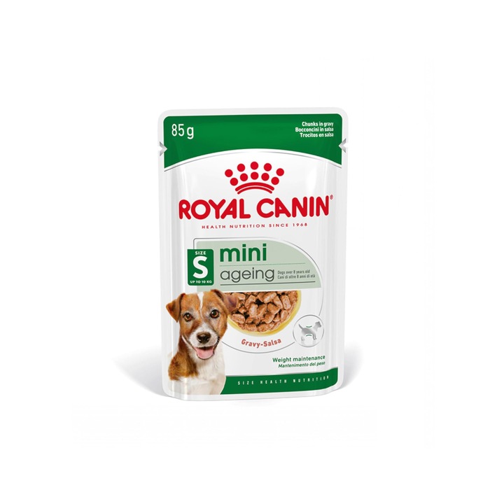 Royal Canin Mini Ageing 12+, teljes értékű eledel kistestű, idős kutyáknak, 12 x 85 g-os készlet, félnedves