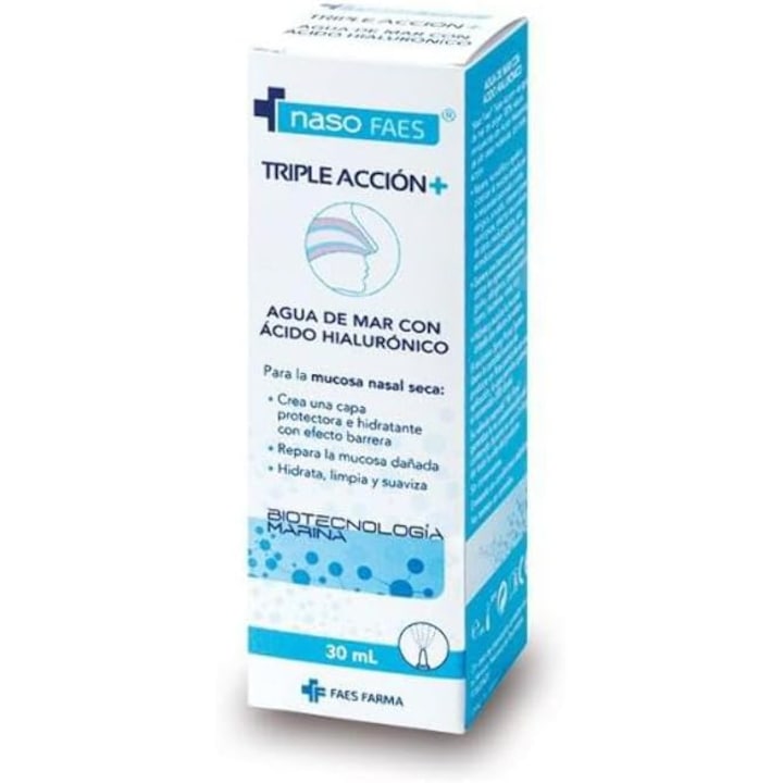 Spray nazal hidratant si decongestionant Naso Faes Triple Action, cu acid hialuronic, 30 ml – formula naturala, actiune rapida, pentru adulti si copii
