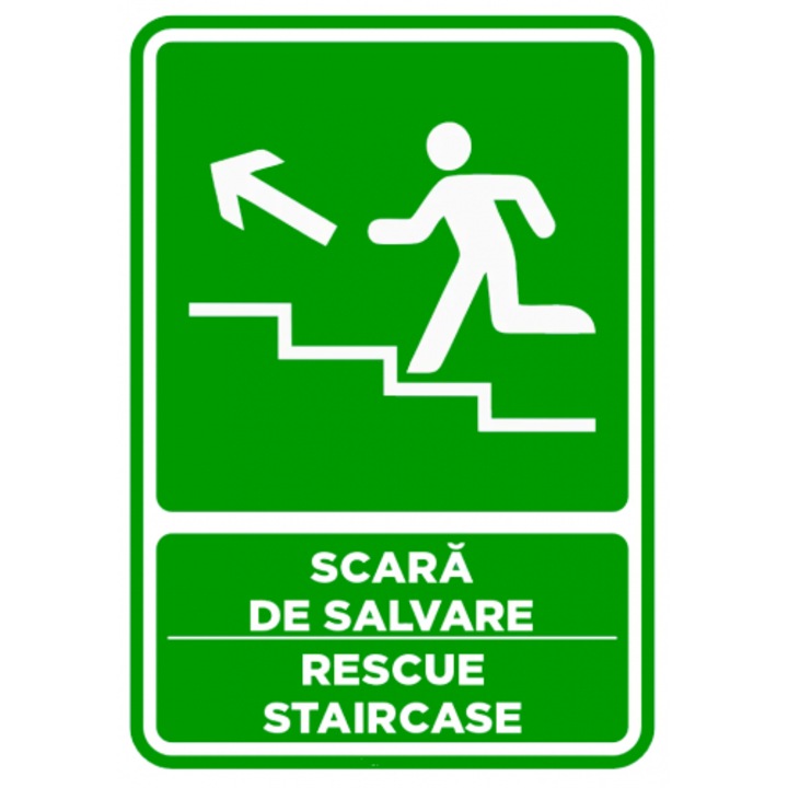 Indicator Semn pentru scara de salvare sprea stanga sus, Sticker autocolant, Cri-Flo, Dimensiune A3 42x30 cm