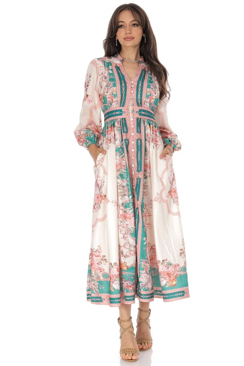 Rochie maxi de ocazie, cu imprimeu floral si buzunare – ROH DR4754