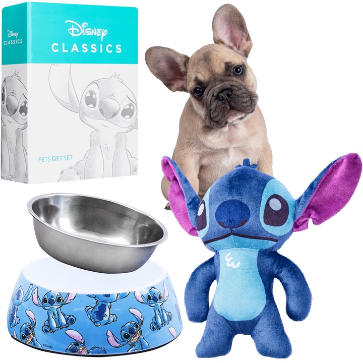 Disney Stitch kutyajáték és etetőtál szett, többszínű, műanyag