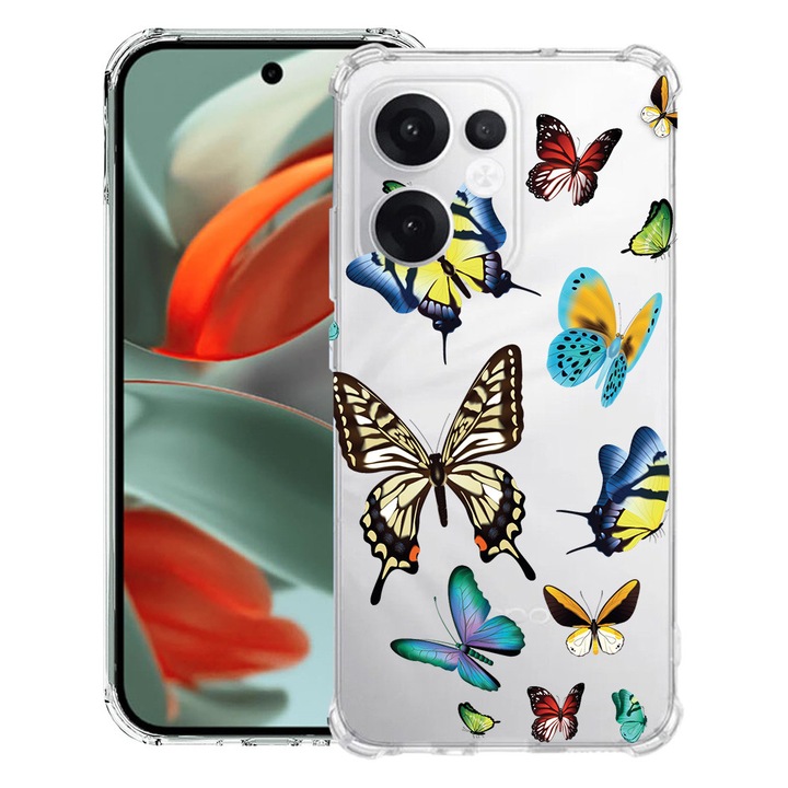 Силиконов калъф BestCase за OPPO Reno13 F 5G, Beautiful Color Butterflies, Air-Cushion Technology, 1.5MM Anti Shock, 1988247 AS 992