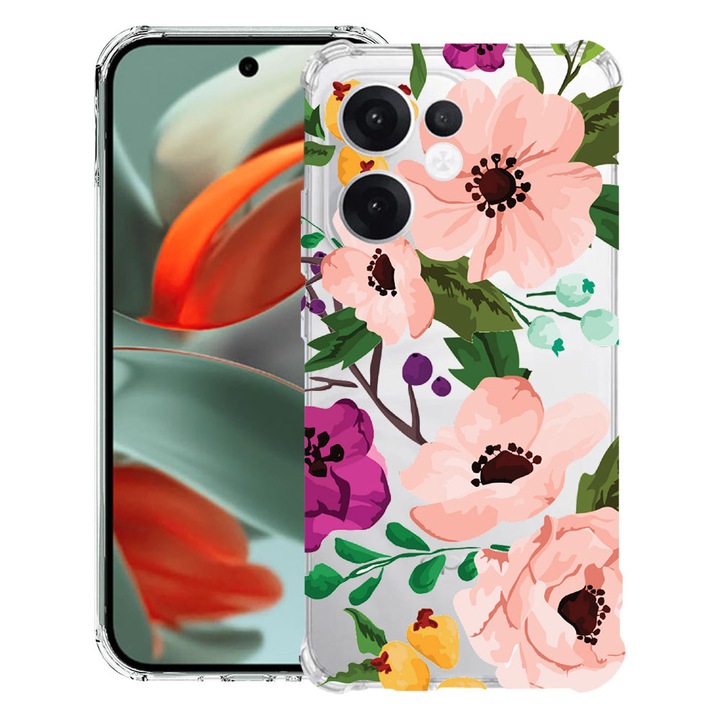 Силиконов калъф BestCase за OPPO Reno13 F 5G, Pastel Flowers, Air-Cushion Technology, 1.5MM Anti Shock, 1988247 AS 629