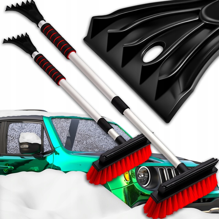 Racleta auto cu perie pentru zapada si gheata, Polonia, Xxl, Maner Telescopic, Perie Din Par Reciclat De Inalta Calitate, Maner Ergonomic Cu Spuma, Rezistenta La Temperaturi Scazute, 62 x 91 x 24 x 10 x 20 cm, Multicolor, 1 X Racleta Cu Perie Auto