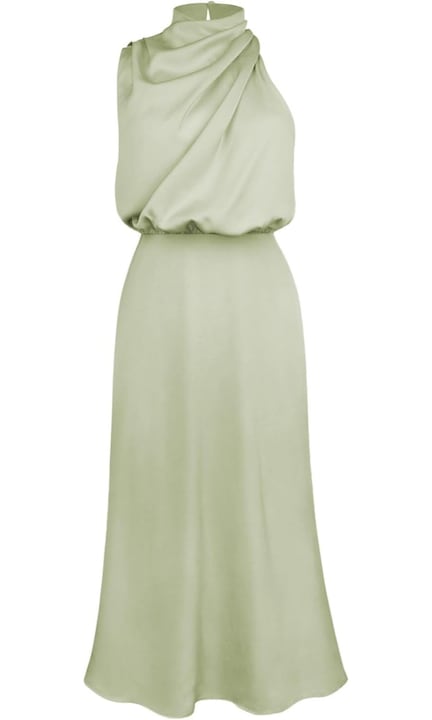 Rochie lunga eleganta din satin, fara maneci, verde deschis, Verde