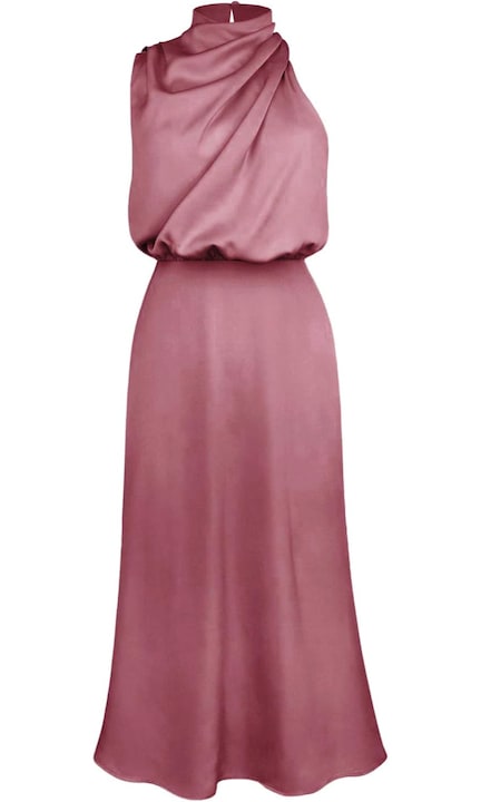 Rochie lunga eleganta din satin, fara maneci, Roz inchis, marimea S