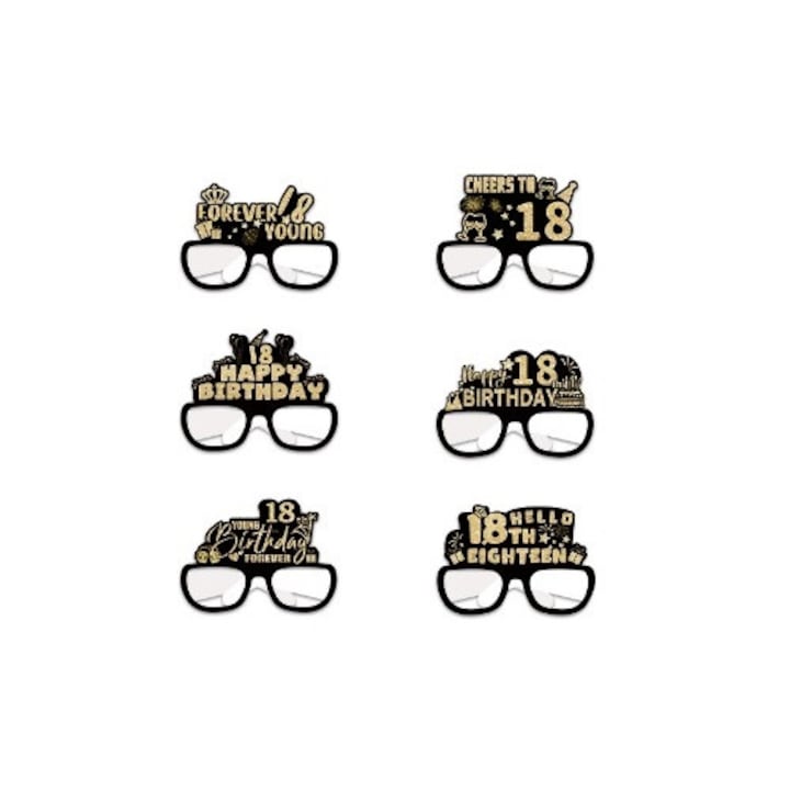 Set 6 Perechi de Ochelari pentru Majorat, Diverse Modele, Negru