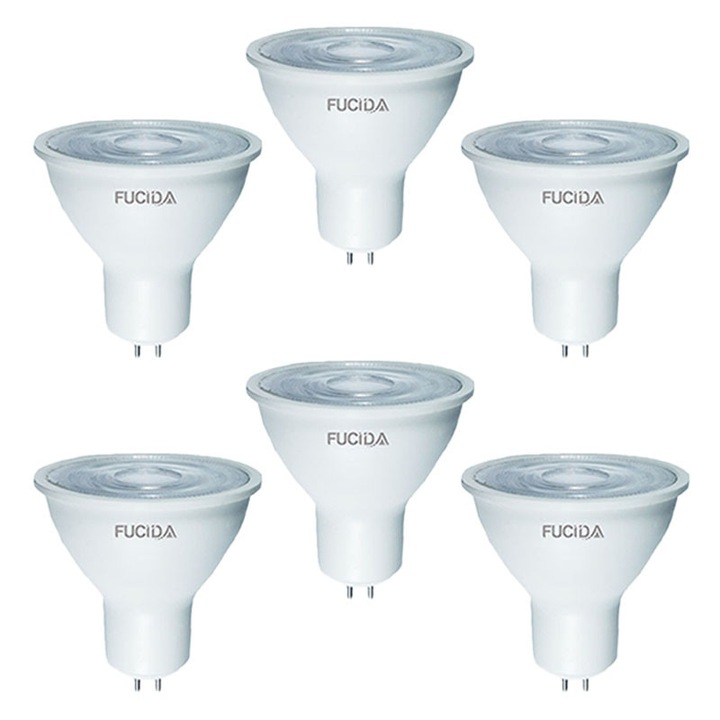 Комплект от 6 Led Spot крушки Fucida, GU5.3,5W, 450Lm, 6500K, 220V