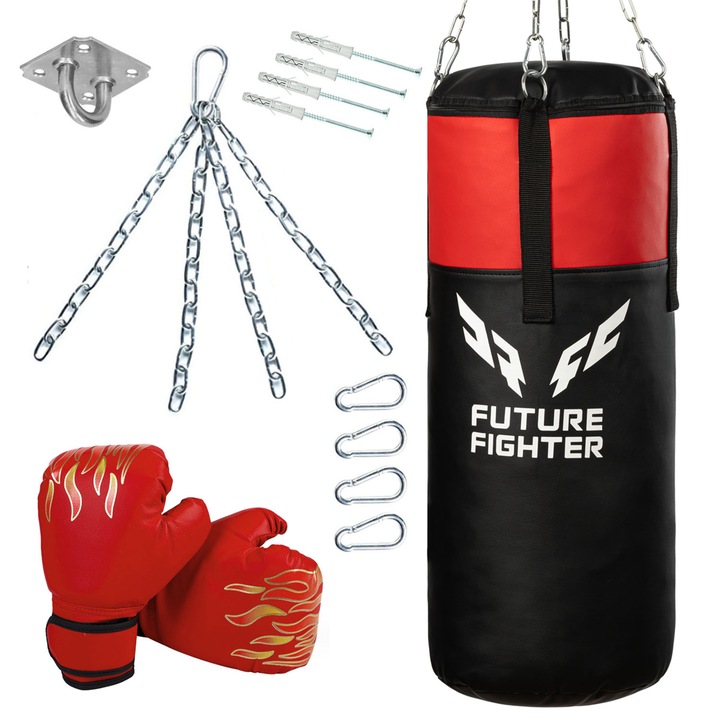 Ferocity Gyerek Box Szett: 60x25cm-es Zsák Kesztűvel, Edzésre Készen, Fejleszti a Koordinációt és Erőt, Teljes Rögzítőrendszerrel, Súly 8-9 Kg