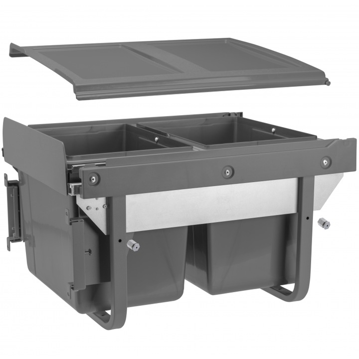 Cos de gunoi cu montaj pe usa, Practi Eco incorporabil cu 2 compartimente x 15 L, pentru corp de 450 mm, gri antracit