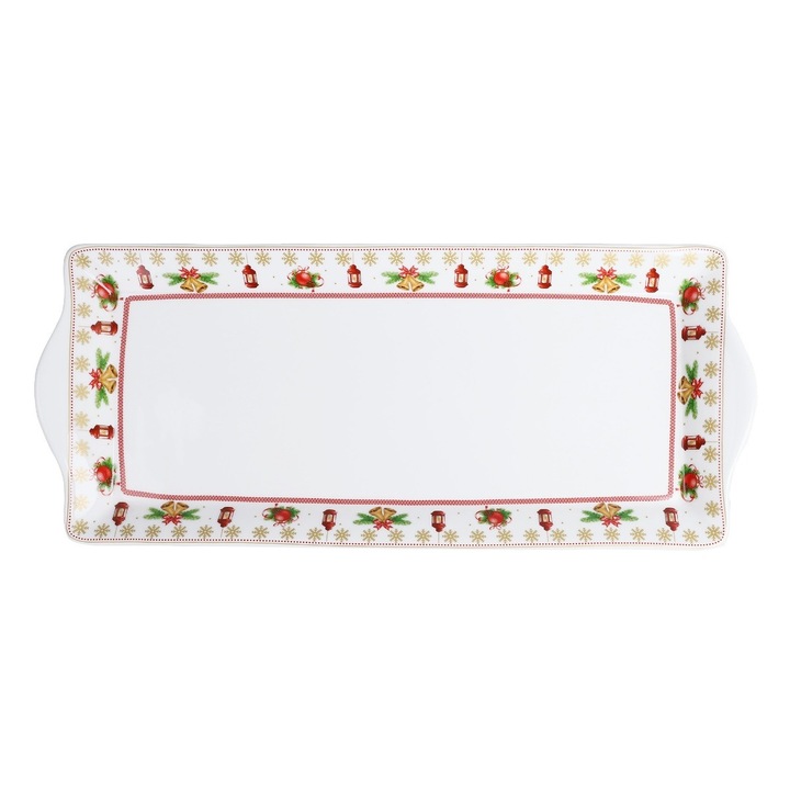 Tava Craciun, dreptunghiulara, pentru servire, EP3948, portelan, multicolor, 34 x 15 x 3 cm