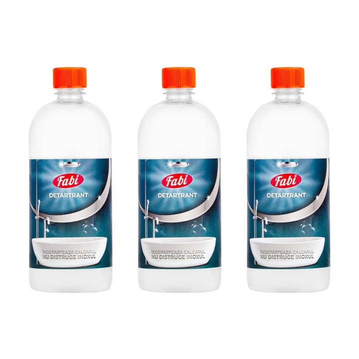 Pachet 3 x Detartrant toaleta si obiecte sanitare, Fabi, 1 L, detergent profesional concentrat, indeparteaza urmele de calcar