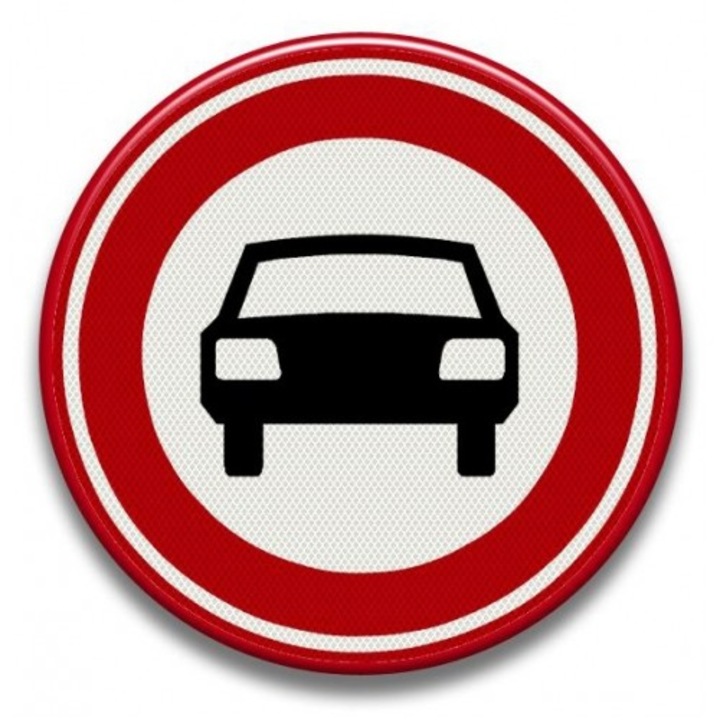 Indicator Accesul interzis autovehiculelor cu exceptia motocicletelor fara atas, Sticker autocolant, Cri-Flo, Dimensiune A5 21x15 cm