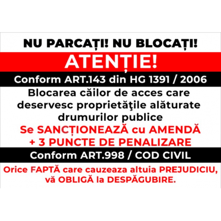 Jelző Tábla "A behajtás akadályozása pénzbírsággal és pontokkal büntetendő", Matrica, Cri-Flo, A5 méret 21x15 cm