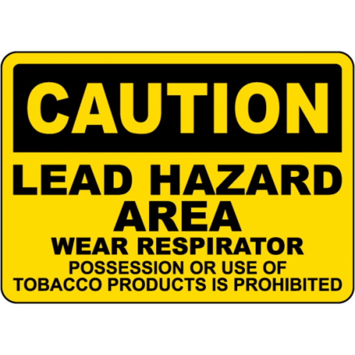 Indicator Caution Lead Hazard Area Wear Respirator Sign, Sticker autocolant, Cri-Flo, Dimensiune A5 21x15 cm