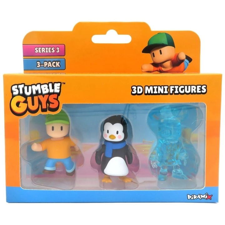 Set 3 mini figurine Stumble Guys 3D, Seria 3- Mr. Strumble, Willy Penguin, Capt. Diamondheart