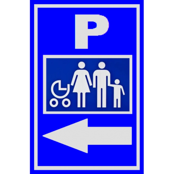 Indicator De parcare mama si copil cu sageata in stanga, Sticker autocolant, Cri-Flo, Dimensiune A3 42x30 cm