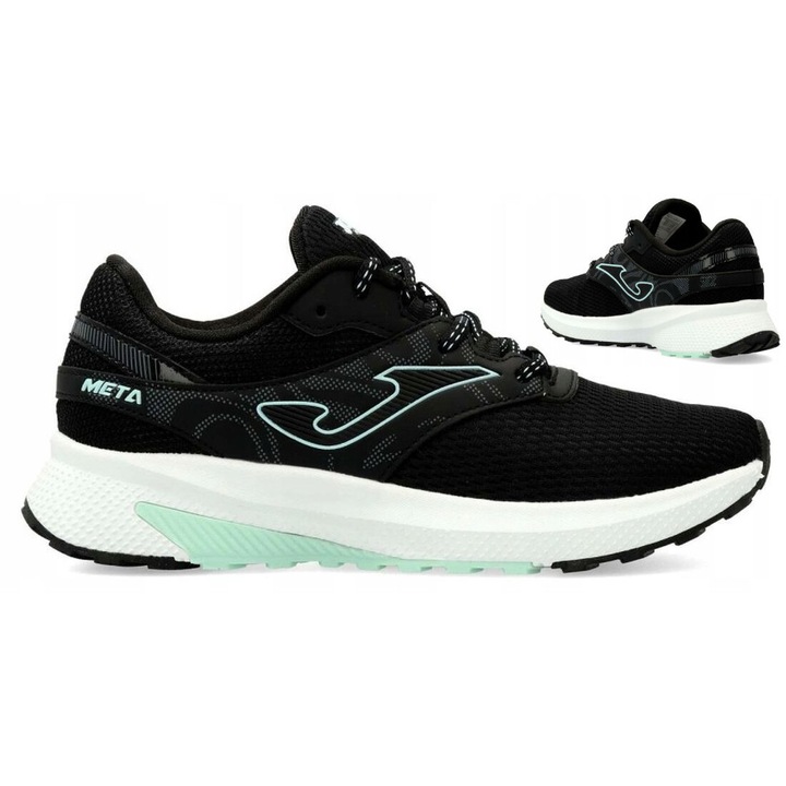 Joma Meta női sportcipő, fekete, nejlon és TPU anyagból, párnázott gumitalppal, VTS szellőzőrendszerrel