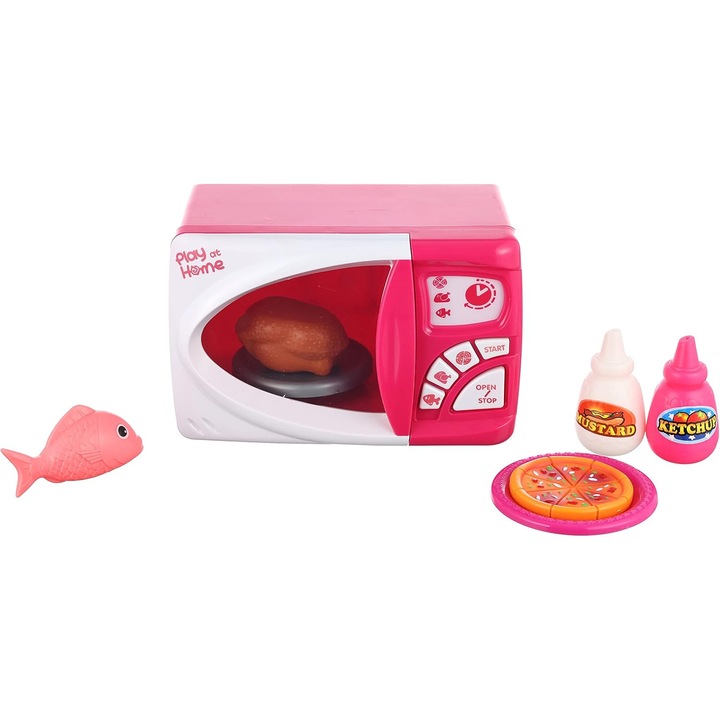 Cuptor cu microunde, GHEMOTOC®, jucarie cu sunete si lumini, functii, 24*15, 5 *15 cm, culoare roz