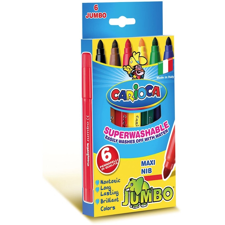Комплект флумастери Carioca Jumbo, 6 цвята