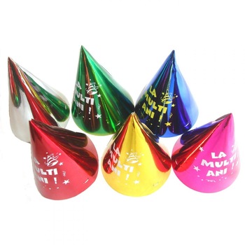 Coifuri metalizate inscriptionate La Multi Ani, 20 cm, Radar, 6 buc Coifuri metalizate inscriptionate La Multi Ani, 20 cm, Radar, 6 buc