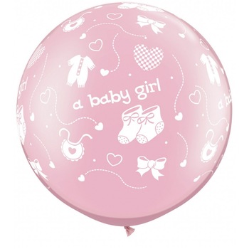 Baloane latex mari Jumbo roz 80 cm inscriptionate A Baby Girl botez, Qualatex, 2 buc Baloane latex mari Jumbo roz 80 cm inscriptionate A Baby Girl botez, Qualatex, 2 buc