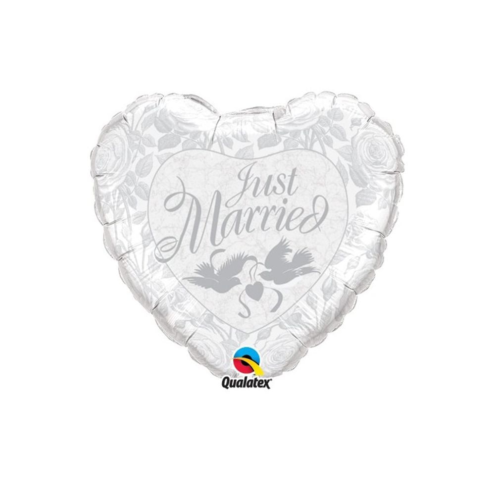 Balon folie metalizata 45 cm Just Married Pearl White & Silver nunta, Qualatex
