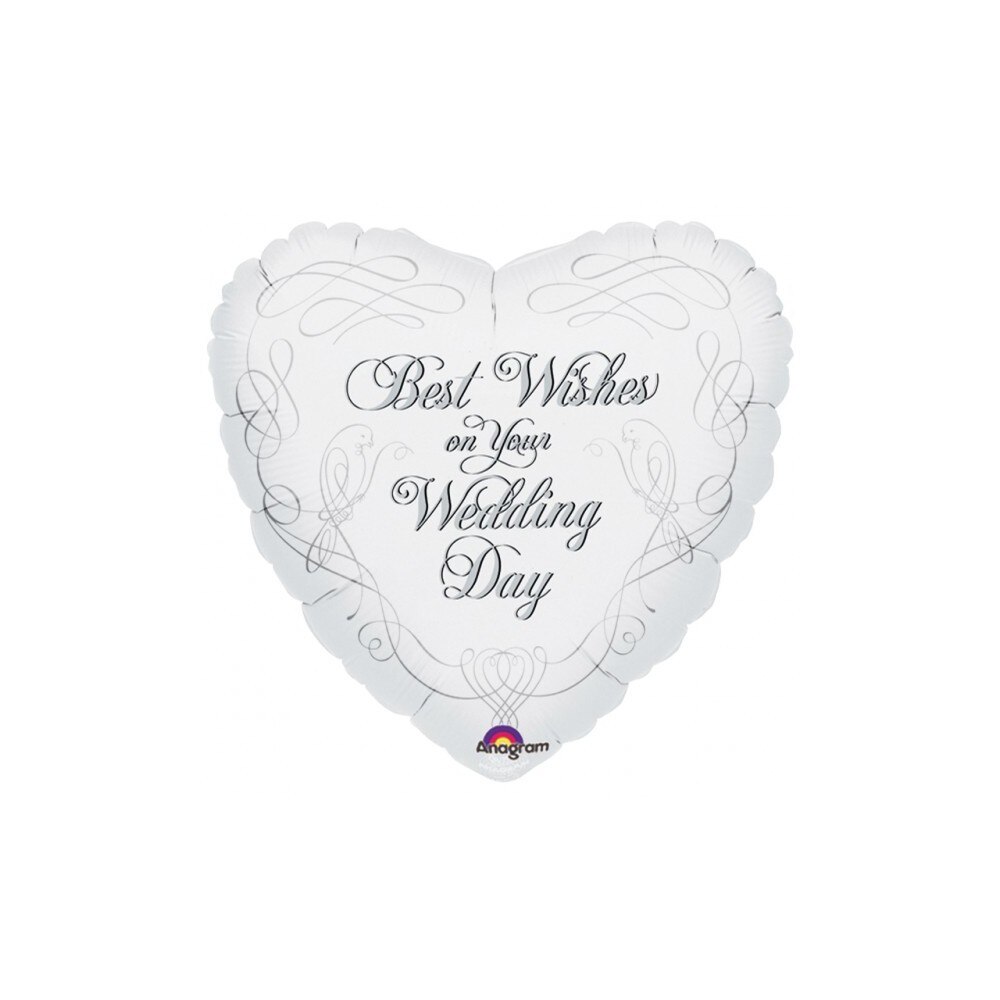 Balon folie metalizata 45 cm Wedding Doves Best Wishes nunta, Anagram