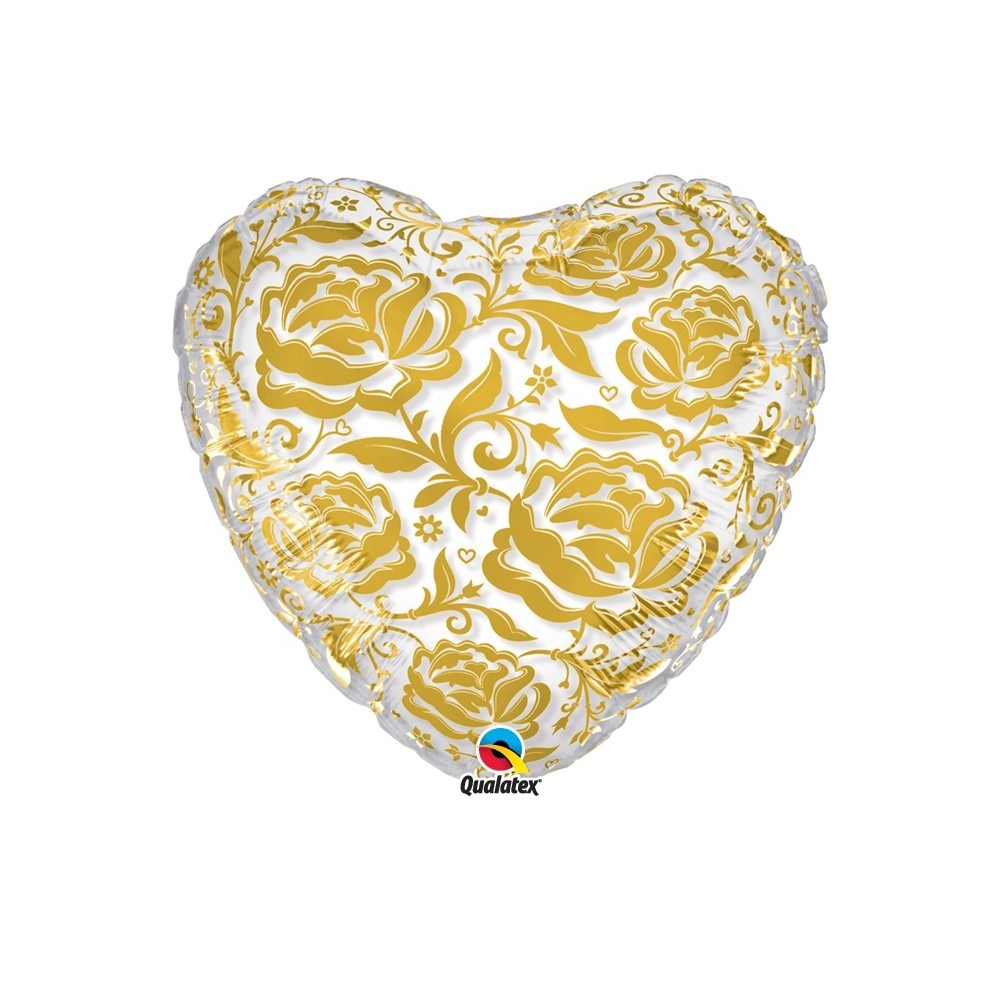 Balon folie figurina mare Crystal Roses & Flowers Gold nunta, Qualatex