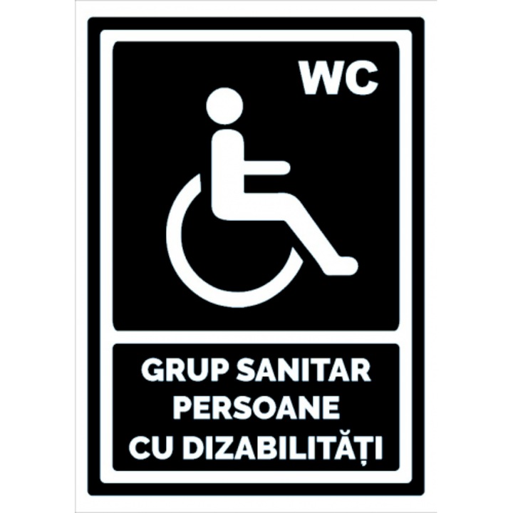 Indicator Negru pentru grup sanitar persoane cu dizabilitati, Sticker autocolant, Cri-Flo, Dimensiune A4 21x30 cm