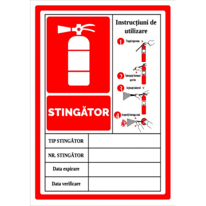 Indicator Instructiuni pentru stingator, Sticker autocolant, Cri-Flo, Dimensiune A5 21x15 cm