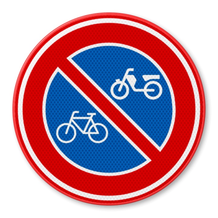 Indicator Interzis parcare biciclete si motociclete, Sticker autocolant, Cri-Flo, Dimensiune A4 21x30 cm