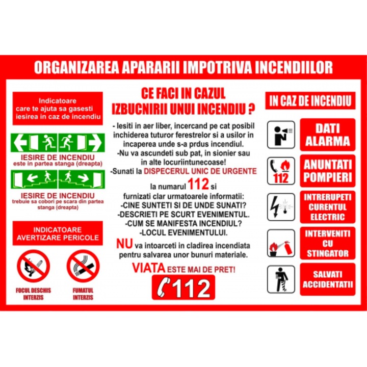 Indicator Organizarea apararii impotriva incendiilor, Sticker autocolant, Cri-Flo, Dimensiune A5 21x15 cm